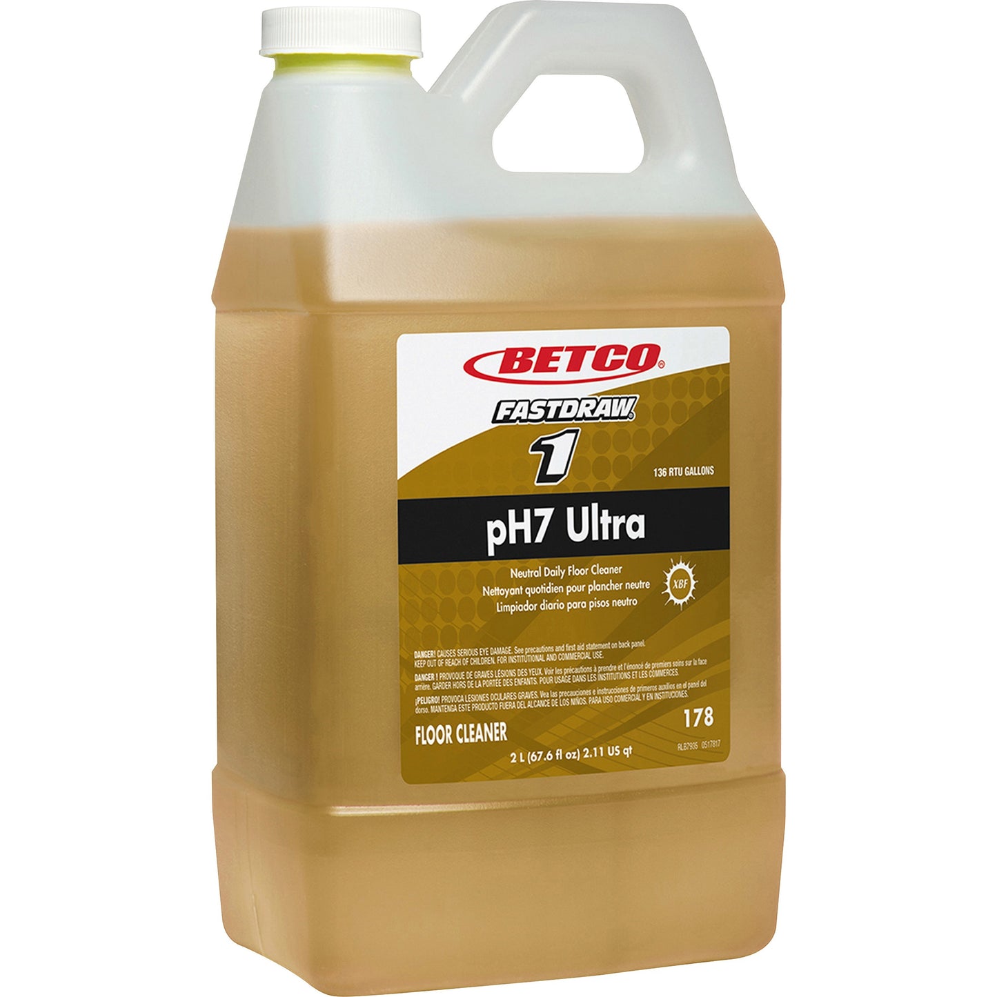 Betco FastDraw 1 pH7 Ultra Floor Cleaner, 67.6 fl oz, Lemon Scent (BET1784700)
