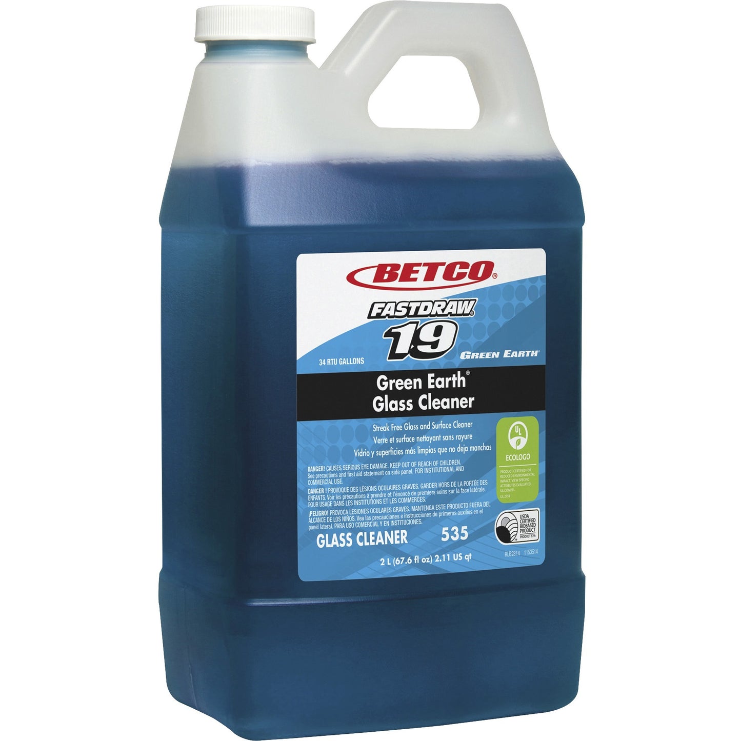 Betco Green Earth FastDraw 19 Glass Cleaner, Concentrate, 67.6 fl oz, Pleasant Scent (BET5354700)