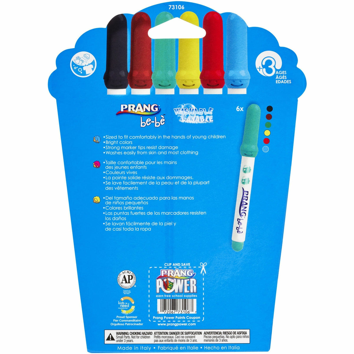 Prang be-be Jumbo Markers, Washable, Assorted Ink, 6/Set (DIX73106)
