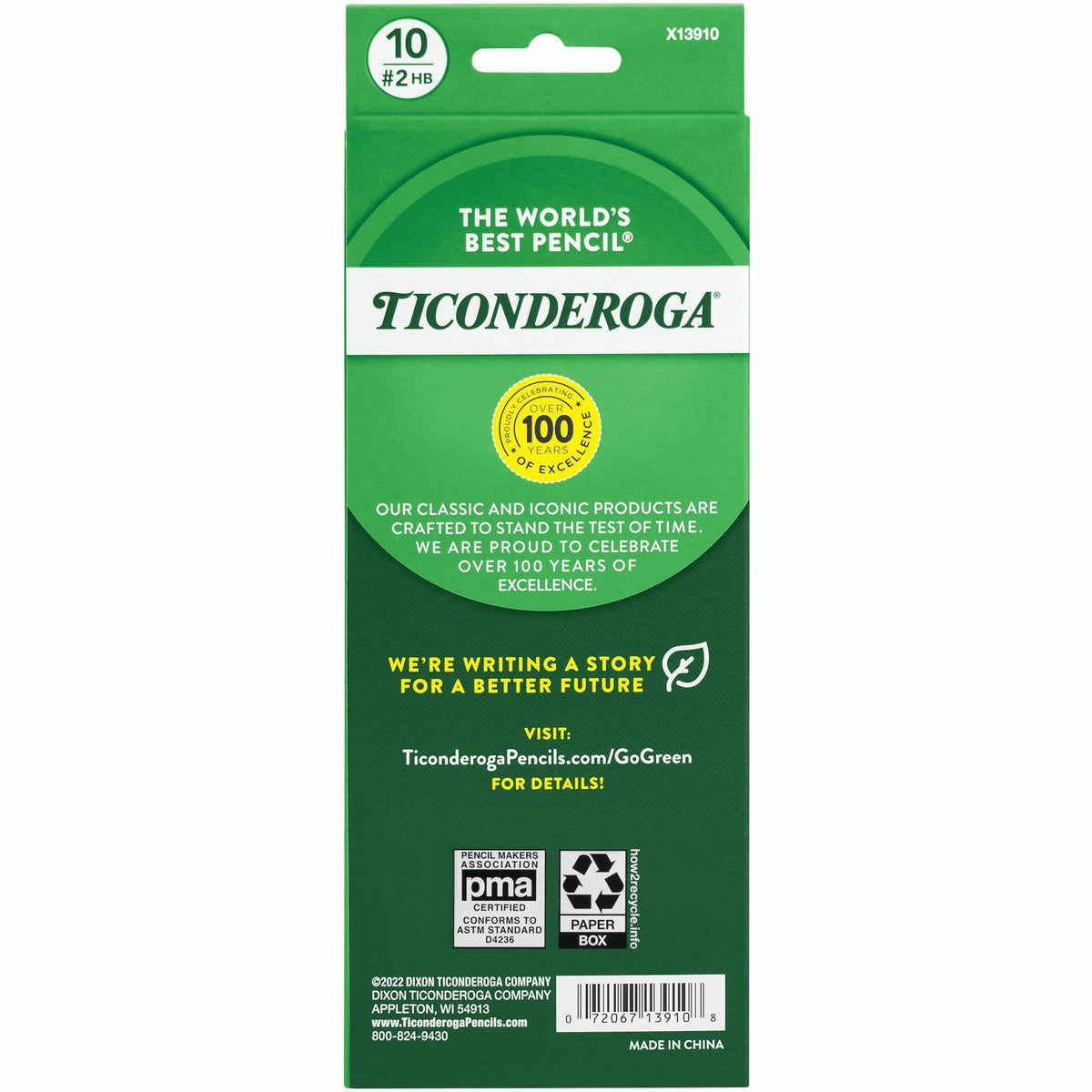 Ticonderoga Pre-Sharpened No. 2 Pencils, #2, Wood Barrel, 10/Pack (DIX13910)