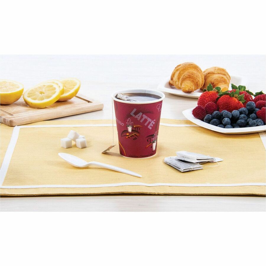 Solo 12 oz Bistro Design Disposable Paper Cups, 12 fl oz, Maroon, 50/Pack, 20 Packs/Carton (SCC412SIN0041CT)