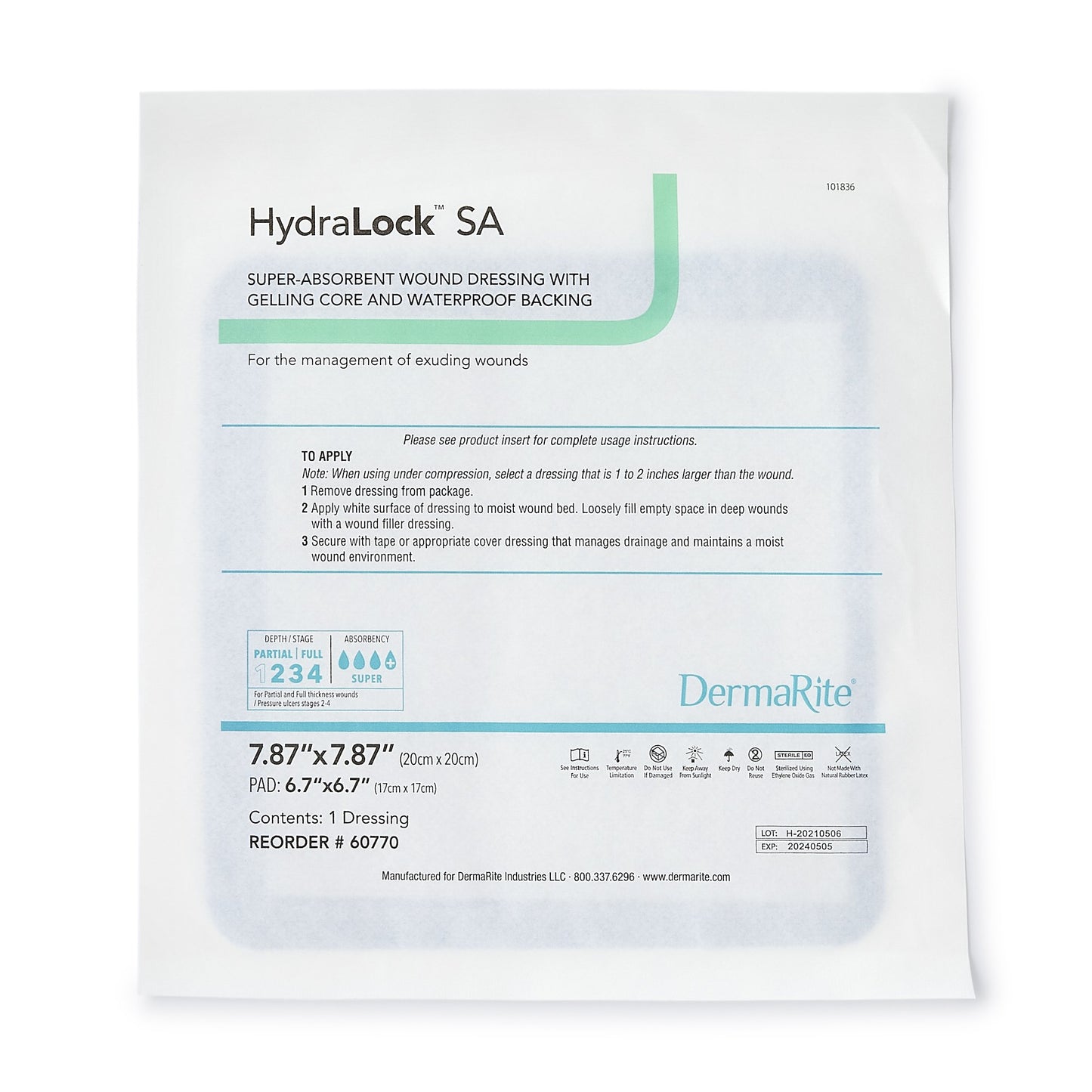 HydraLock™ SA Super Absorbent Dressing 7.87 X 7.87 Inch Square (1154027_EA)