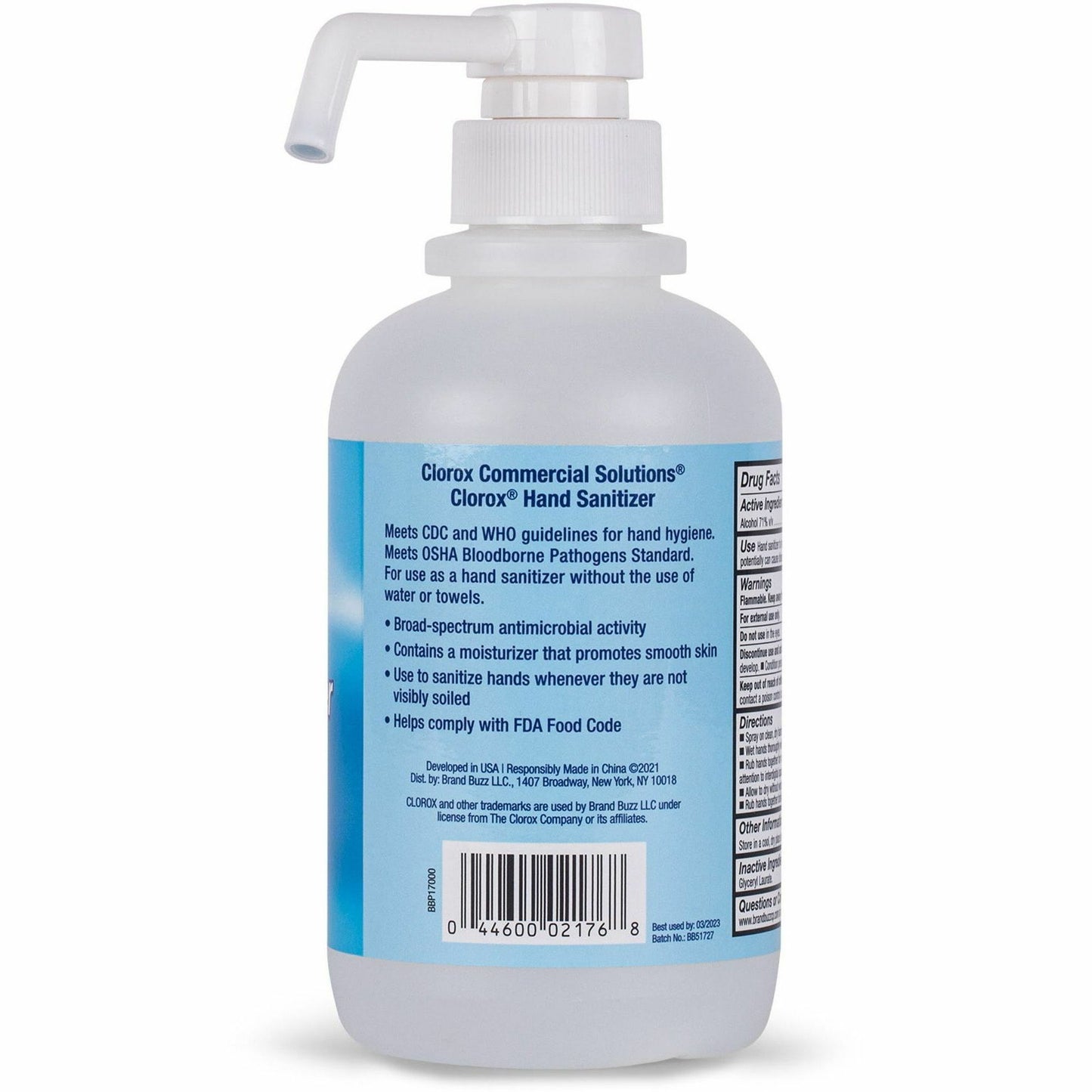 Clorox Commercial Solutions Hand Sanitizer Pump Bottle Dispenser, 16.90 fl oz, 12/Carton, 36 Cartons/Bundle (CLO02176BD)
