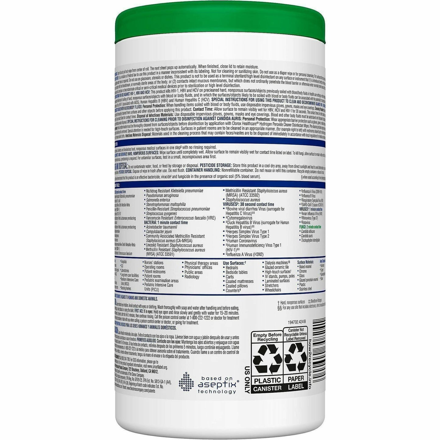 Clorox Healthcare Hydrogen Peroxide Cleaner Disinfectant Wipes, 9" x 6.75", 95/Tub, 6/Carton, 75/Pallet (CLO30824PL)