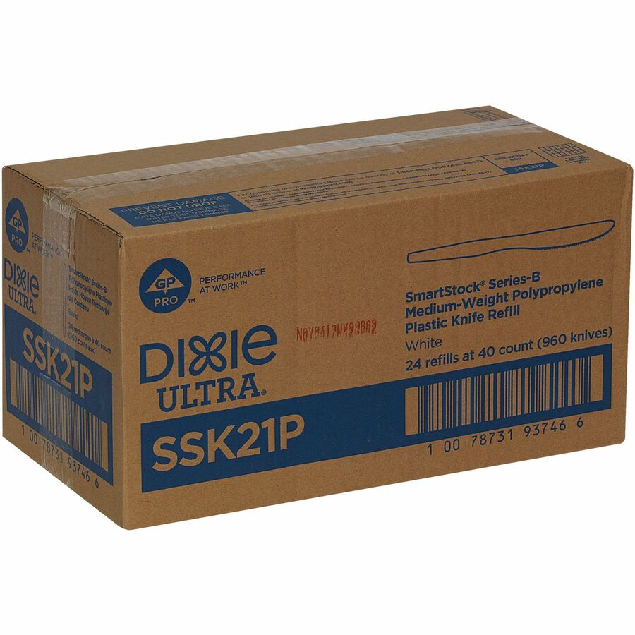 Dixie SmartStock Plastic Cutlery Refill, Series-B, Mediumweight Knife, White, 40/Pack, 24 Packs/Carton (DXESSK21P)