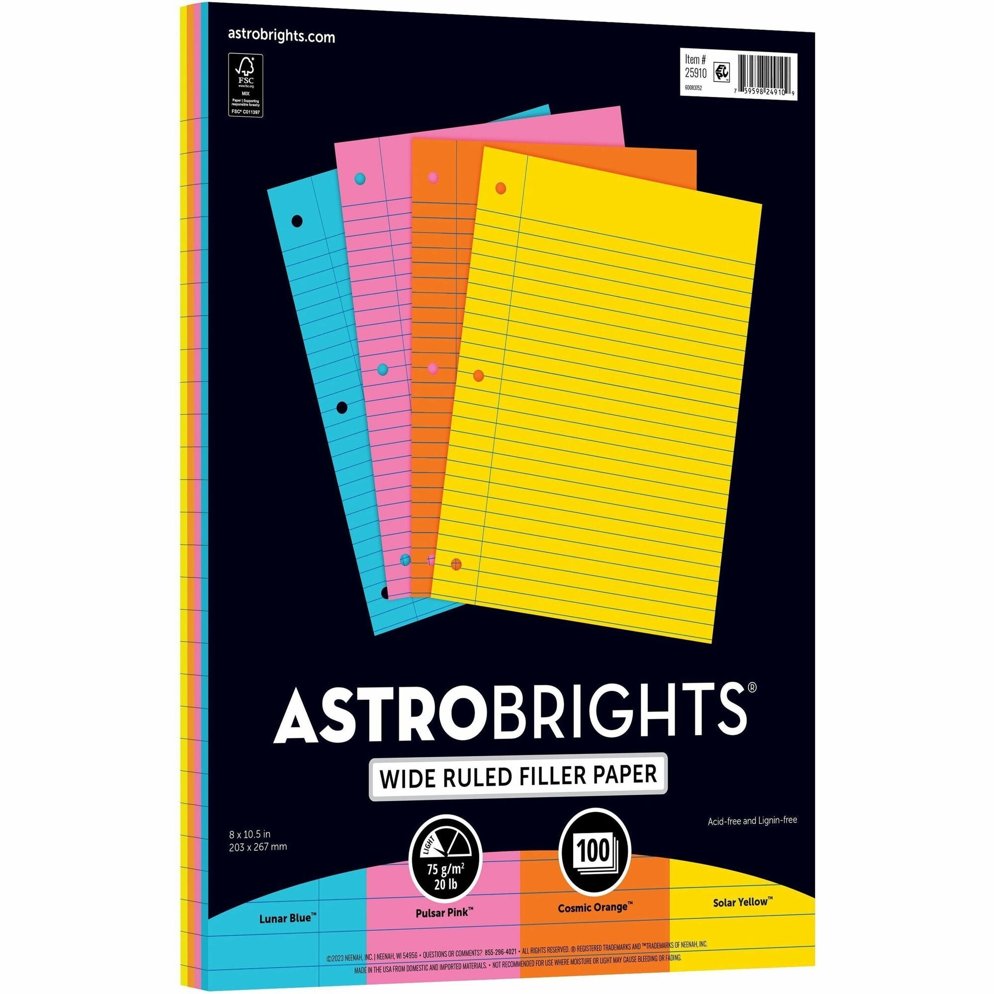 astrobrights-filler-paper-100-sheets-wide-ruled-front-ruling-3-holes-24-lb-basis-weight-8-x-10-1-2-sheet-size-neon-blue-paper-hole-punched-acid-free-100-pack-wau2591001_1