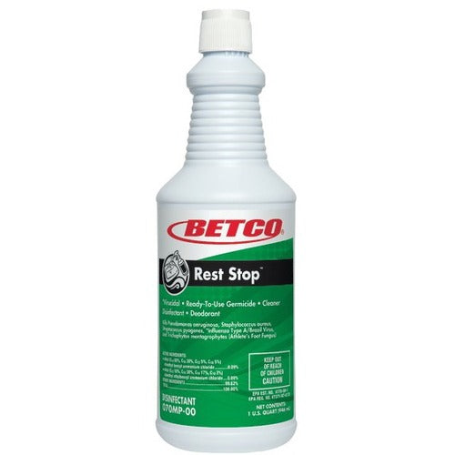 Betco Rest Stop Restroom Disinfectant, Ready-To-Use, 32 fl oz, 1 oz, Citrus Floral, Fresh Scent, 12/Carton (BET0701200)