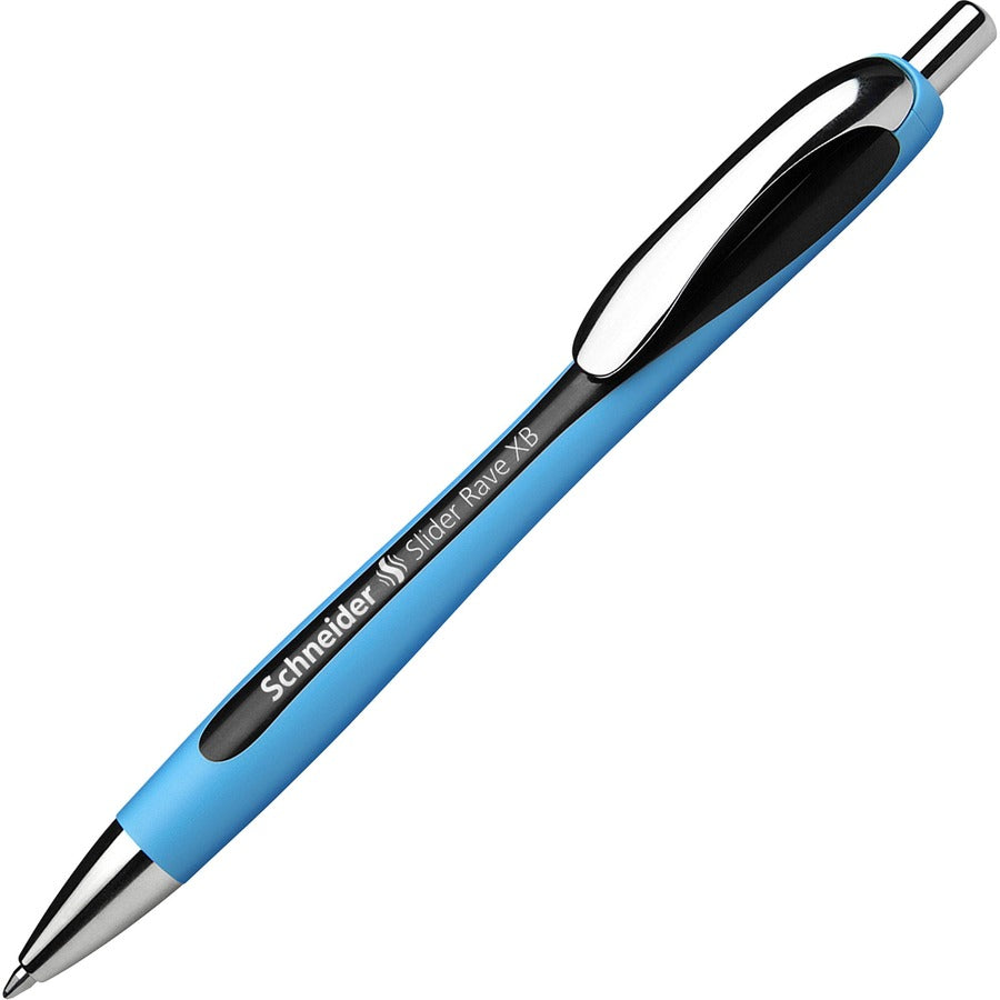 Schneider Slider Rave XB Ballpoint Pen, Retractable, Black Ink, Black Rubberized, Light Blue Barrel, 5/Pack (RED132501PK)