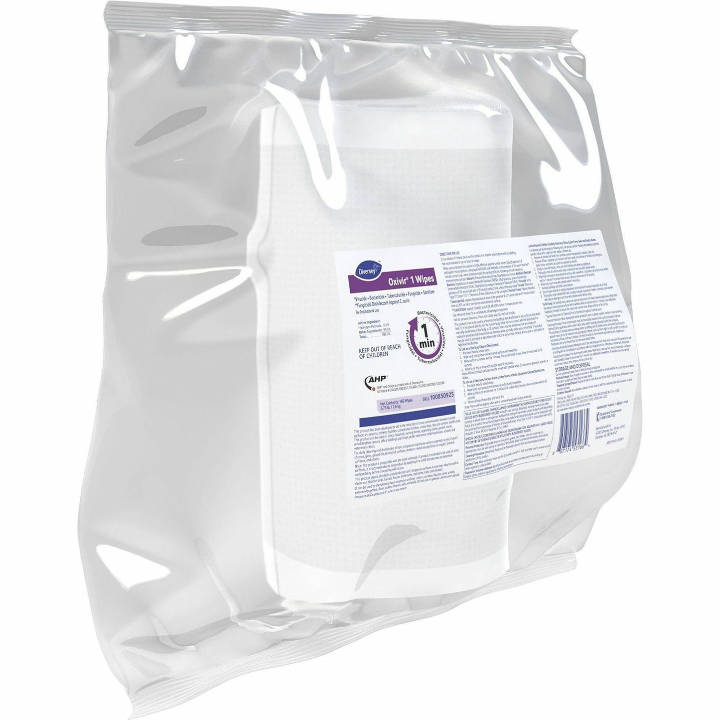 Diversey One-Step Ready-to-Use Hospital Disinfectant Cleaner Wipe Refill, Cherry Almond Scent, 160/Pack (DVO100850925EA)