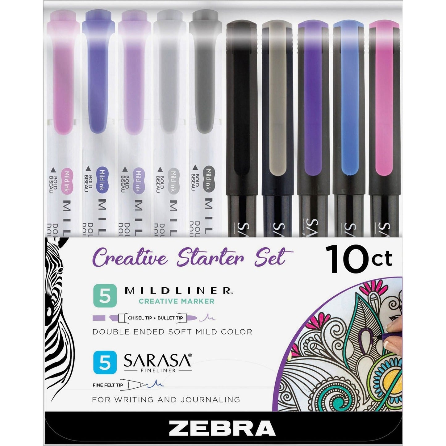 zebra-pen-sarasa-pens-mildliner-creative-starter-kit-needle-marker-point-style-multi-ink-10-pack-num-zeb10015_1