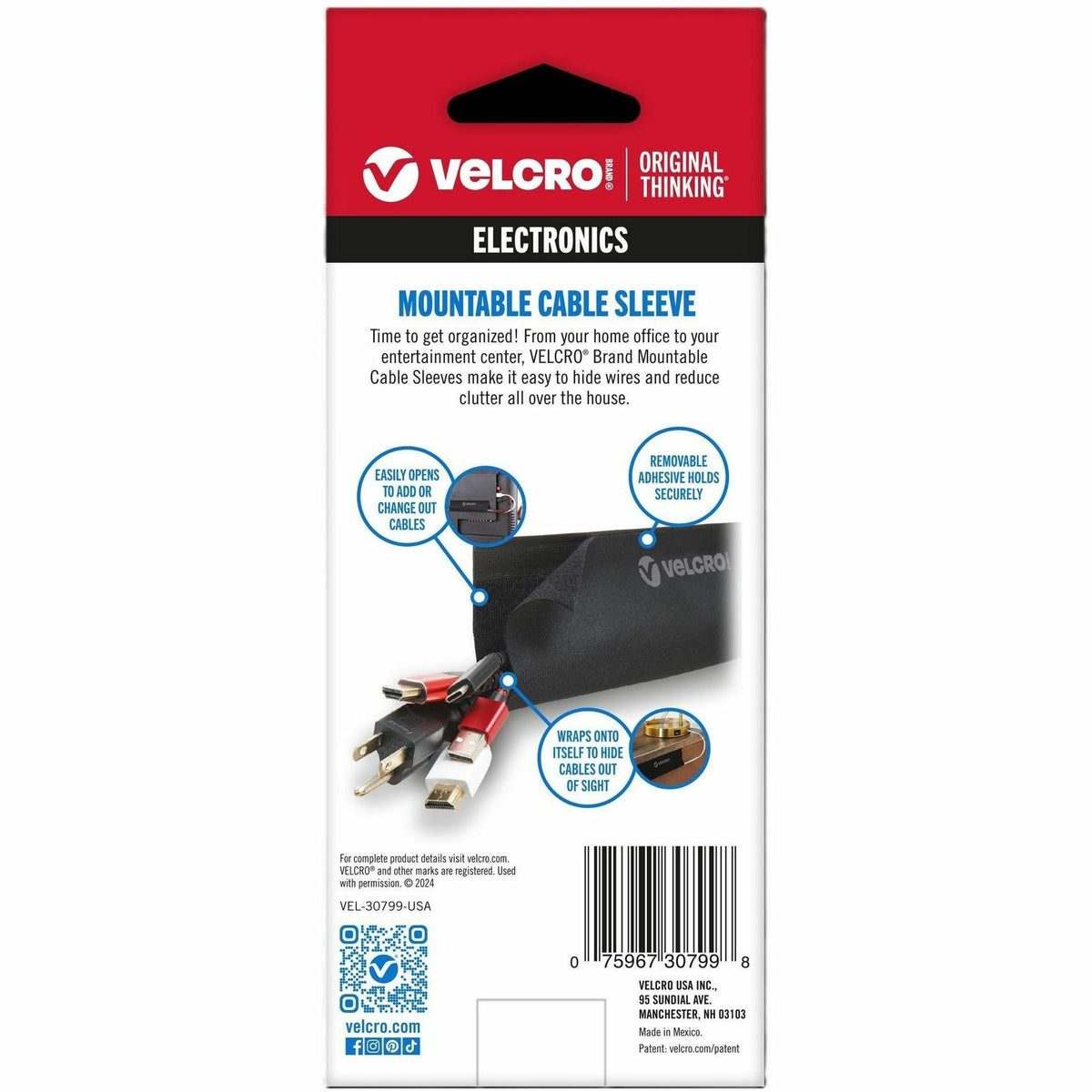 VELCRO Mountable Cut-To-Length Cable Sleeves, Black, 36", 2/Pack (VEK30799)