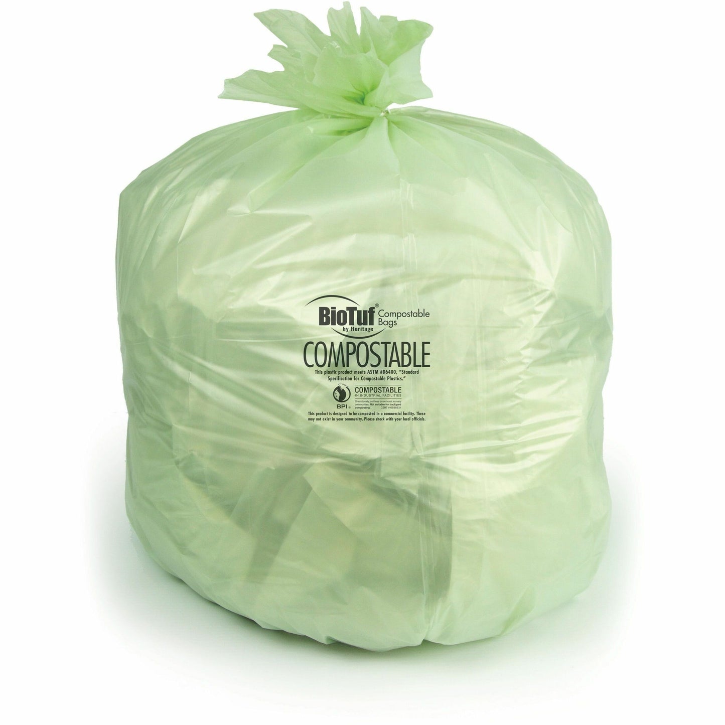 Heritage BioTuf Trash Bag, 30 gal Capacity, 28" x 45" x 1 mil Thickness, 125/Box, Green (HERY5645YER01)