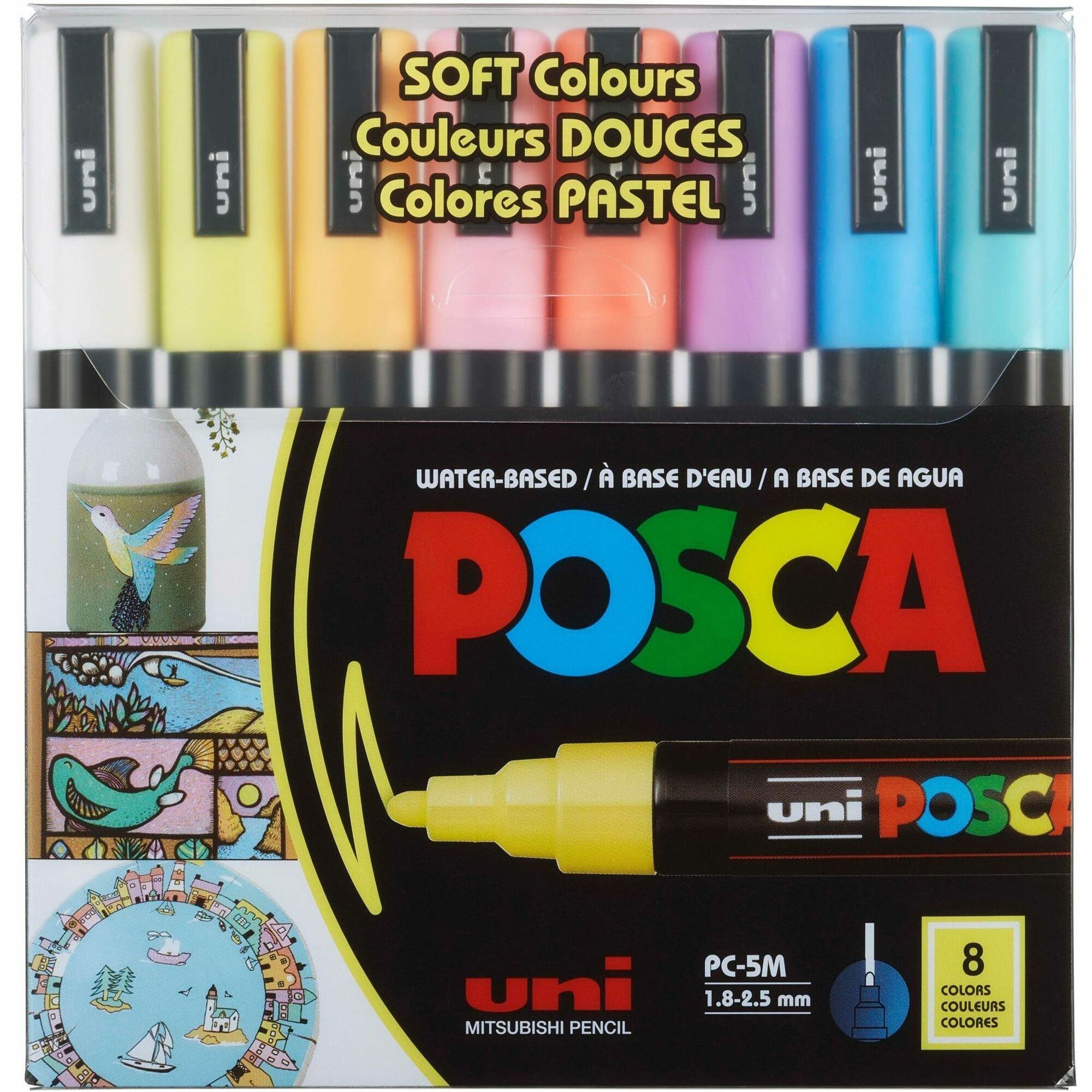 uniball-posca-paint-marker-1-8-mm-fine-bullet-2-5-mm-marker-point-white-yellow-apricot-pink-lavender-blue-green-ink-water-based-8-pack-ubcpc5m8csoft_1
