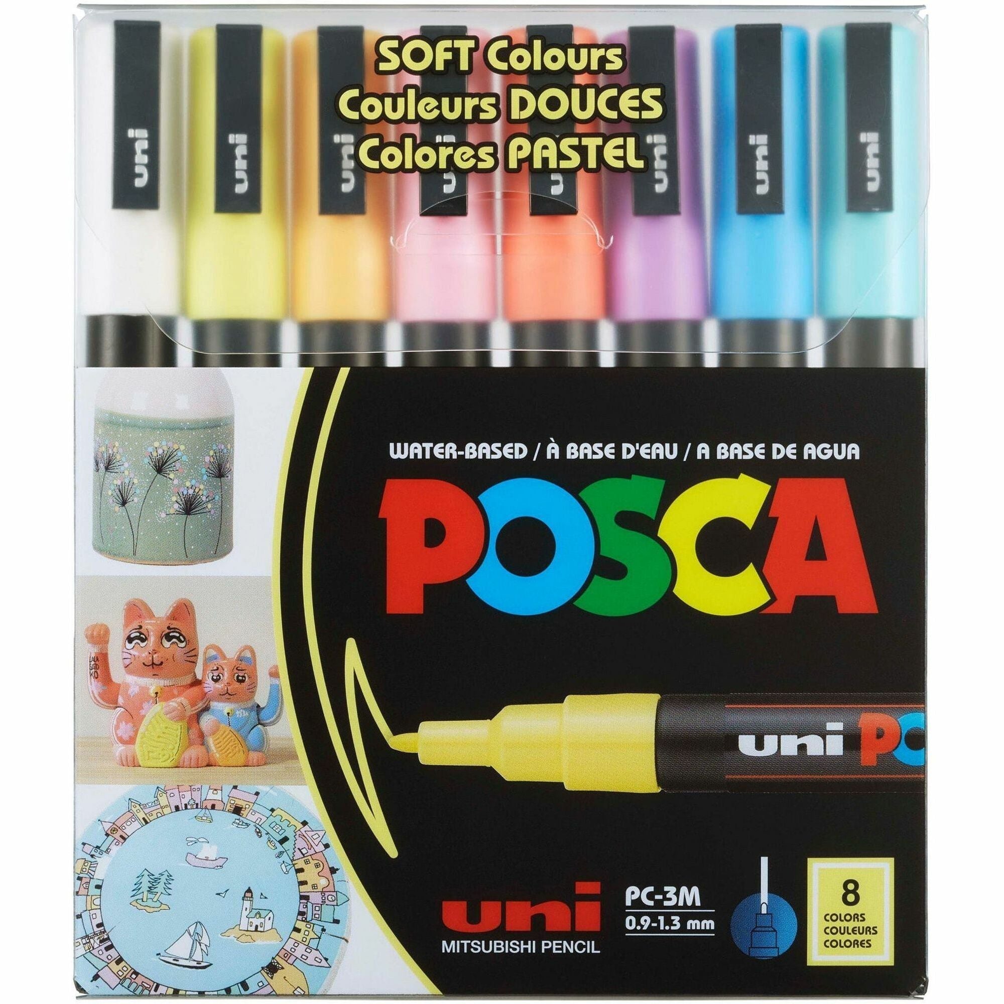 uniball-posca-paint-marker-0-9-mm-fine-bullet-1-3-mm-marker-point-white-yellow-apricot-pink-lavender-blue-green-ink-water-based-8-pack-ubcpc3m8csoft_1