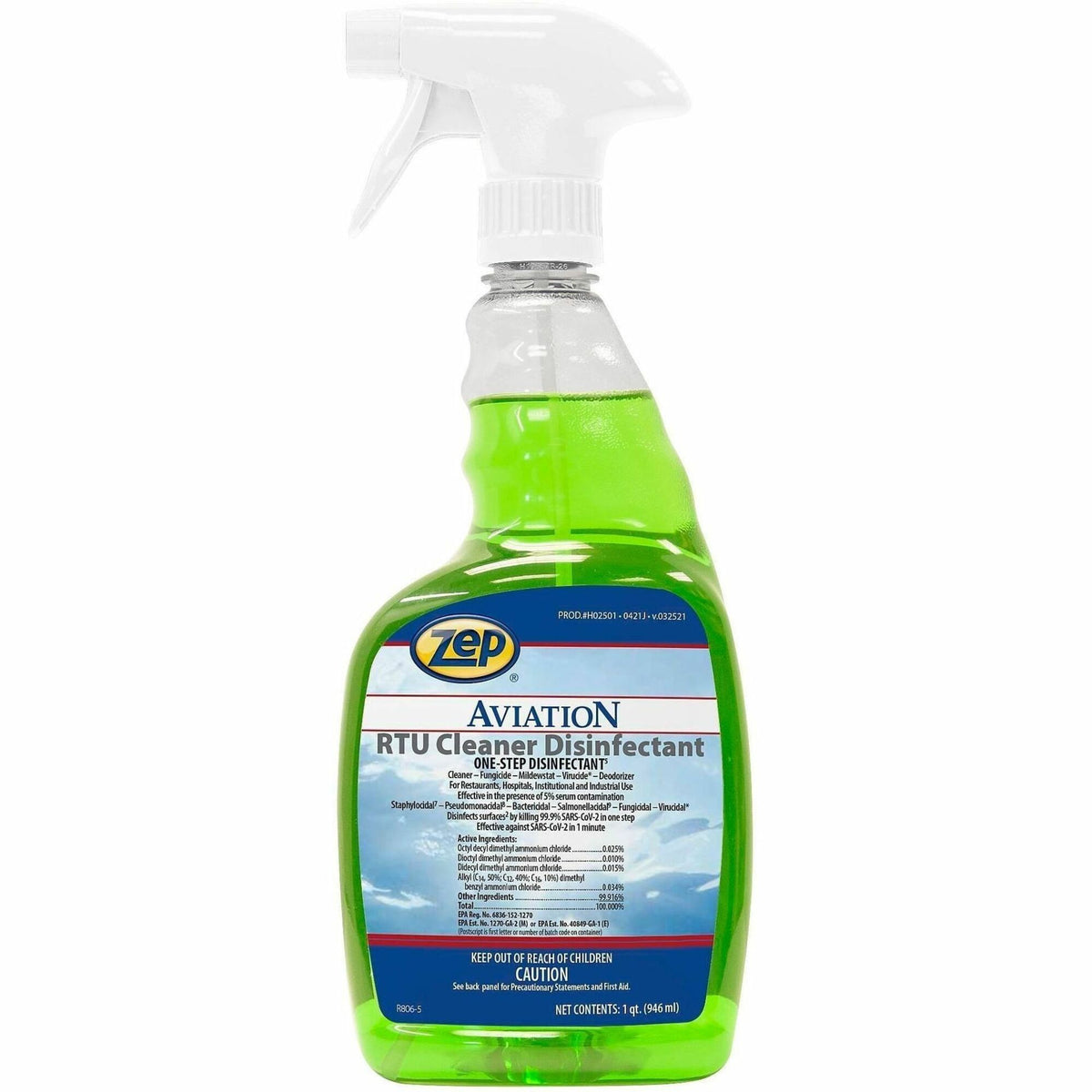 Zep Commercial Aviation RTU Cleaner/Disinfectant, 32 fl oz, Pleasant Scent, 12/Carton (ZPEH02501)
