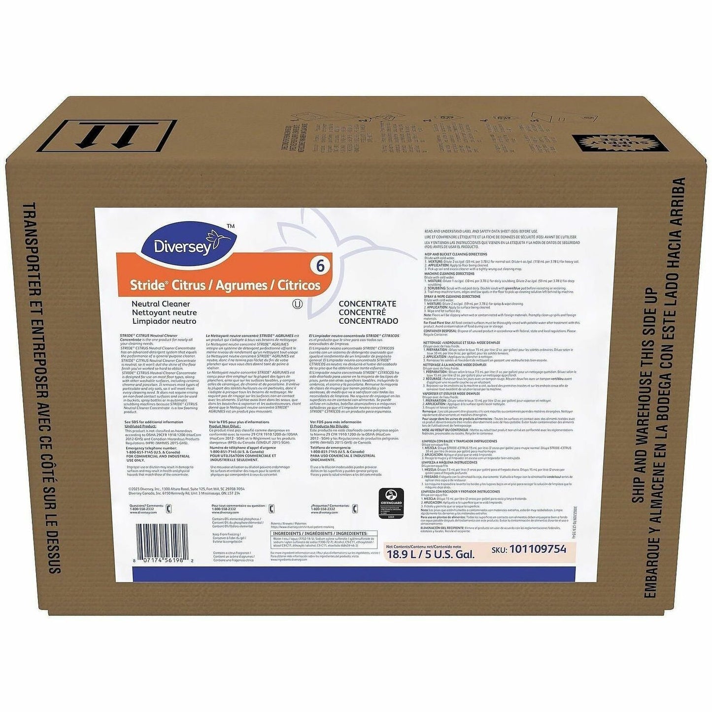 Diversey Stride Neutral Concentrated Cleaner, 640 fl oz, Citrus Scent (DVO101109754)
