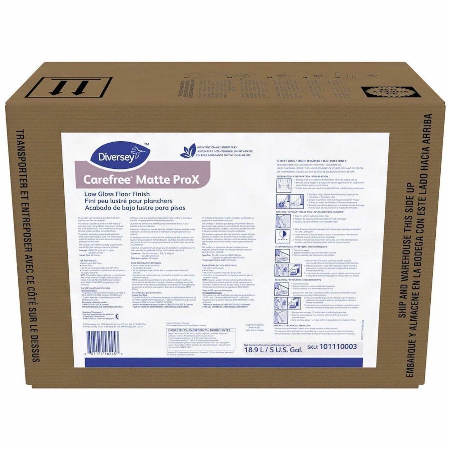 Diversey Carefree Matte ProX Floor Finish, 640 fl oz, 8.55 pH, Ammonia Scent (DVO101110003)