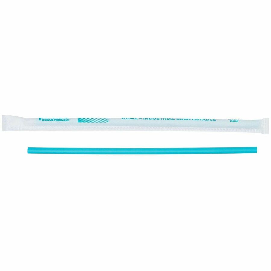 Phade Compostable Straws - 7.8" Height x - Polyhydroxyalkanoate (PHA) - Caribbean Blue - 375 / Box (WCP511178BX)