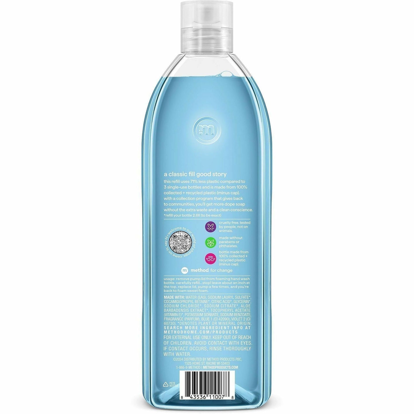Method Waterfall Foaming Hand Wash Refill, Waterfall Scent, 28 fl oz, 4/Carton (MTH378024)