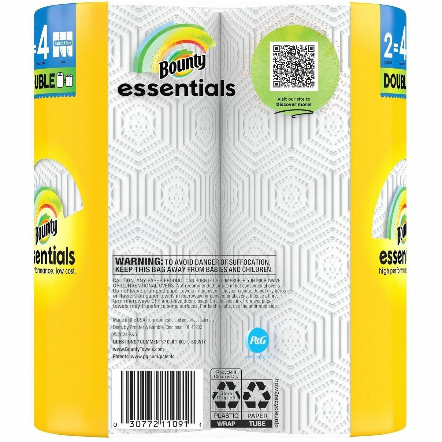 Bounty Essentials Select-A-Size, 2 Ply, 108 Sheets/Roll, 2/Pack (PGC14019PK)
