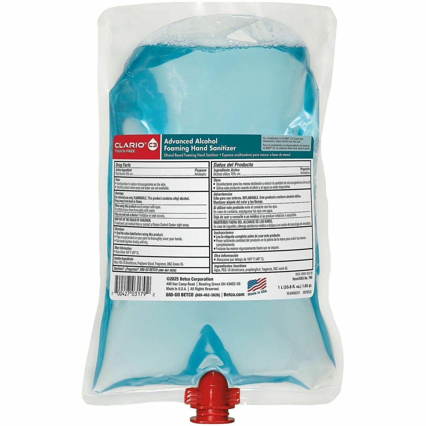Betco Advanced Hand Sanitizer Foam Refill, Citrus Scent, 1.06 quart, 6/Carton (BET795H200CT)