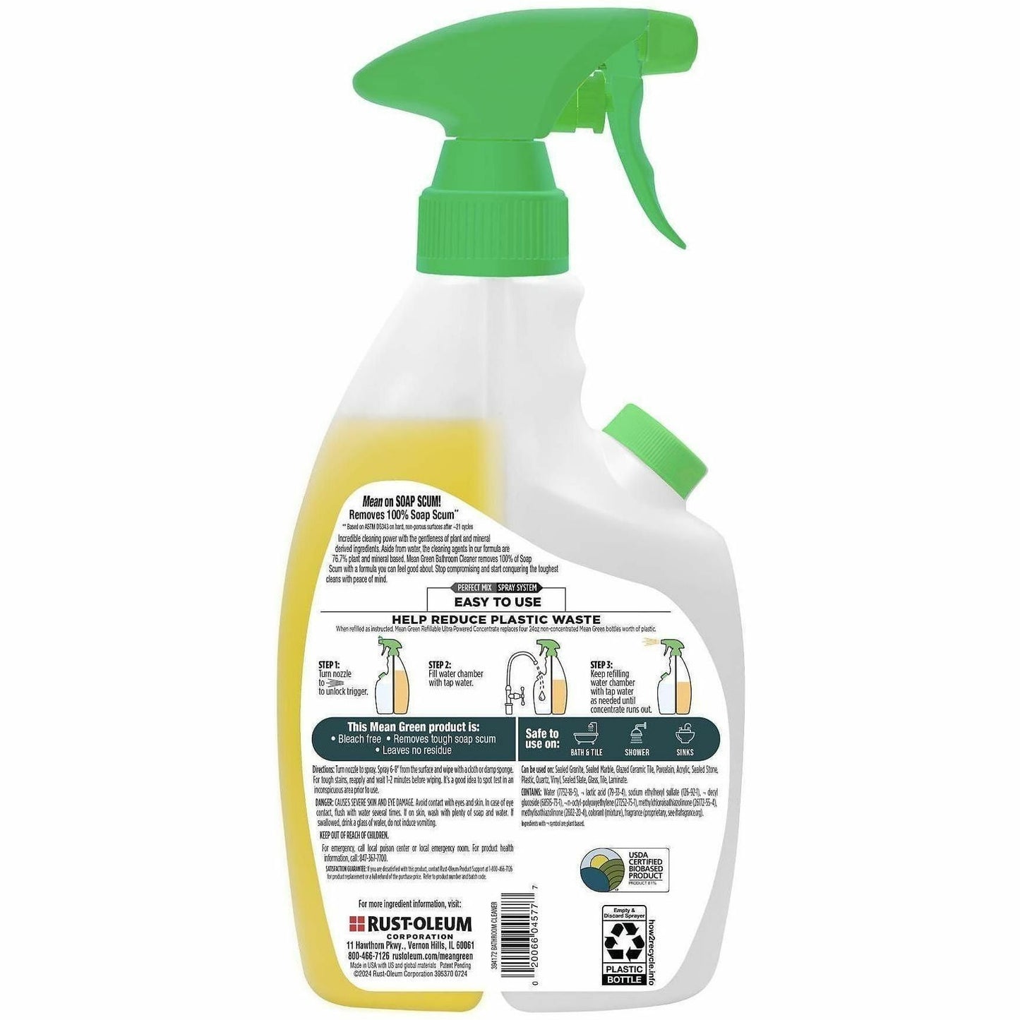 Mean Green Refillable Bathroom Cleaner, 28.6 fl oz, 2 to 3.5 pH, Tropical Breeze Scent, 6/Carton (RST394172)