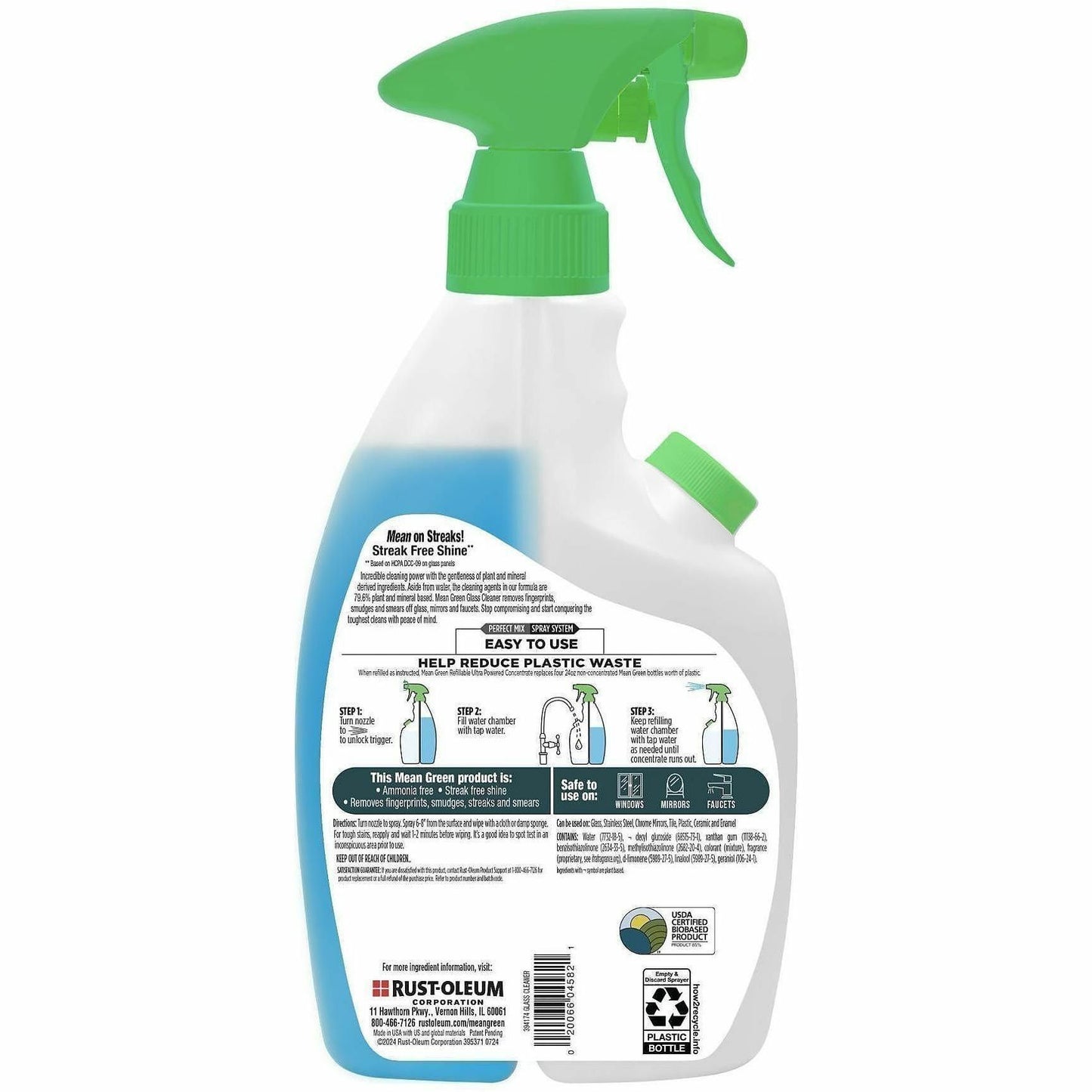 Mean Green Refillable Glass Cleaner Concentrate, 28.6 fl oz, 11.5 pH, Fresh Scent, 6/Carton (RST394174)