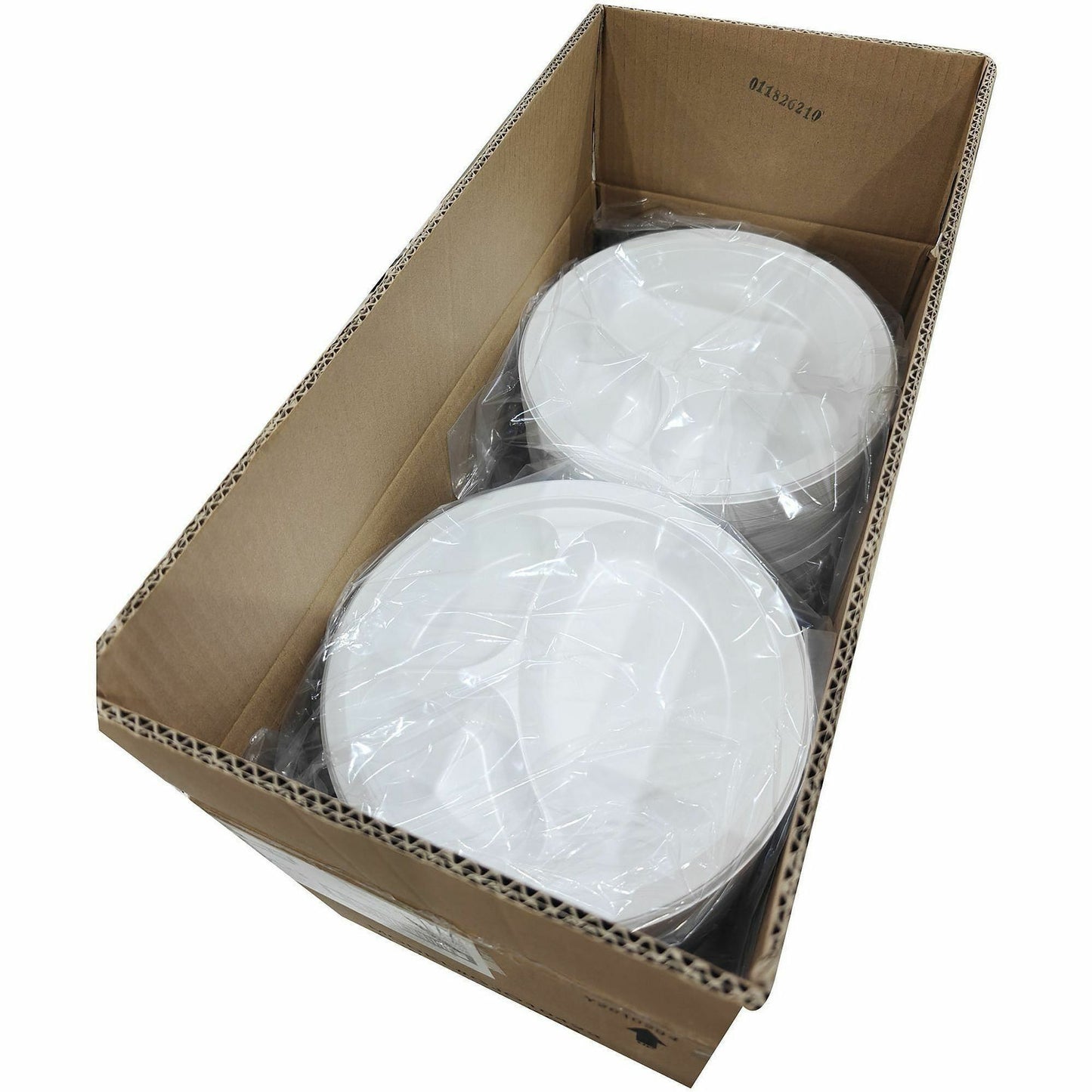 Genuine Joe 3-Compartment Plastic Plates, White, 125/Pack, 4 Packs/Carton (GJO10423)