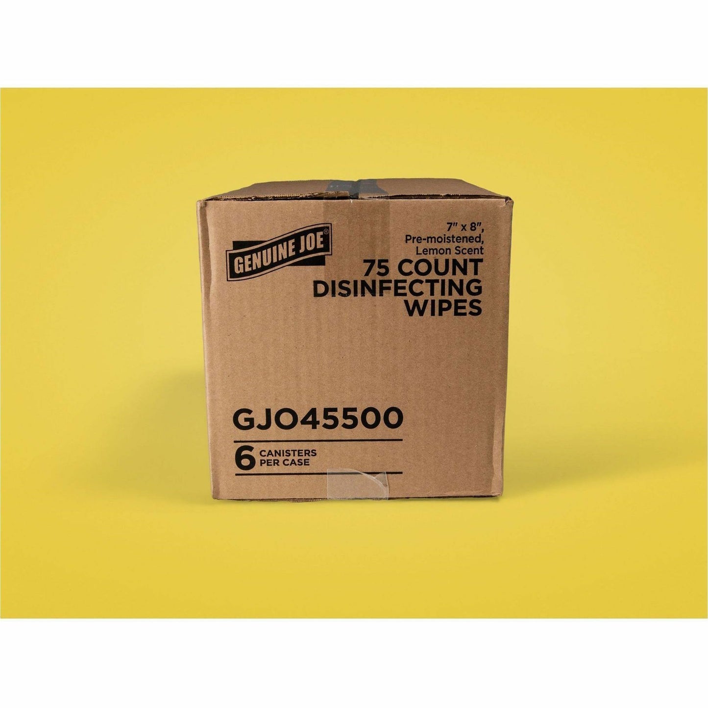 Genuine Joe Broad-Spectrum Disinfectant Wipes, Lemon Scent, 75 Wipes/Tub, 6 Tubs/Carton (GJO45500)