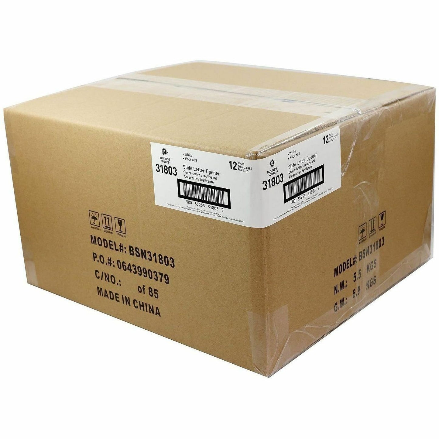 Business Source Hand Letter Opener, 3/Pack, 12 Packs/Box, 12 Box/Carton (BSN31803CT)