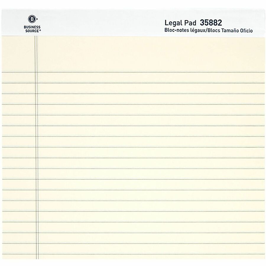 Business Source Micro-Perforated Legal Ruled Pads, 1 Subject, Stapled/Tapebound, Wide Ruled, 12/Dozen (BSN35882)