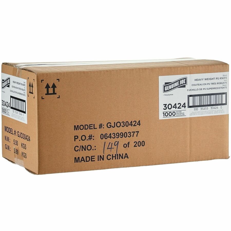 Genuine Joe Disposable Polystyrene Knife, Black, 1000/Carton (GJO30424)