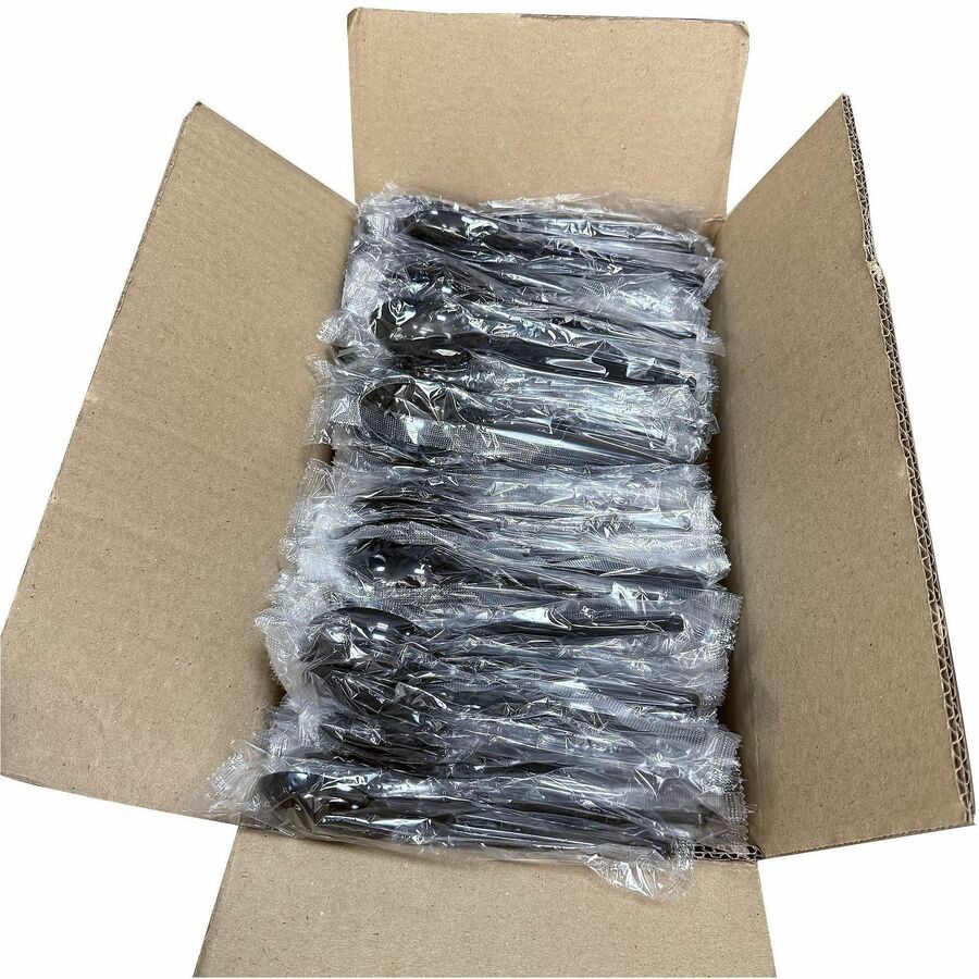 Genuine Joe Individually Wrapped Disposable Polystyrene Spoon, Black, 1000/Carton (GJO30429)