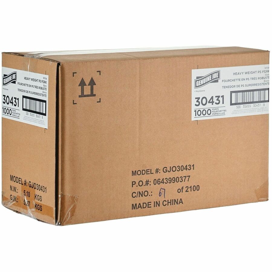Genuine Joe Disposable Polystyrene Fork, White, 1000/Carton (GJO30431)