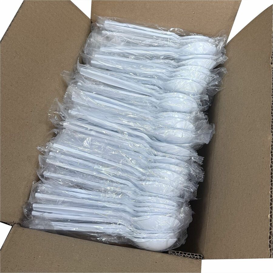 Genuine Joe Individually Warapped Heavy-Weight Polypropylene Soup Spoon, White, 1000/Carton (GJO30422)