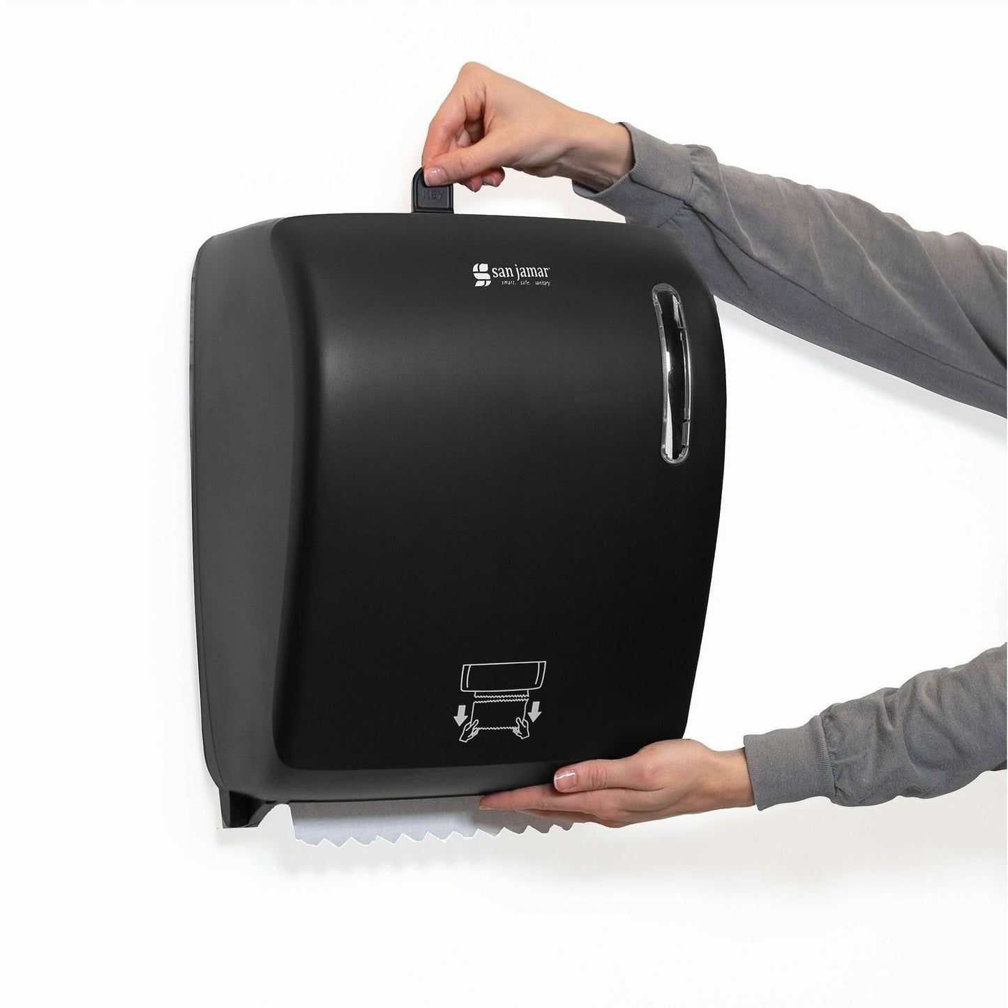 San Jamar Hands-Free Mechanical Towel Dispenser, 15.1" x 11.5" x 9.2", Plastic, Black (SJMT7200BK)