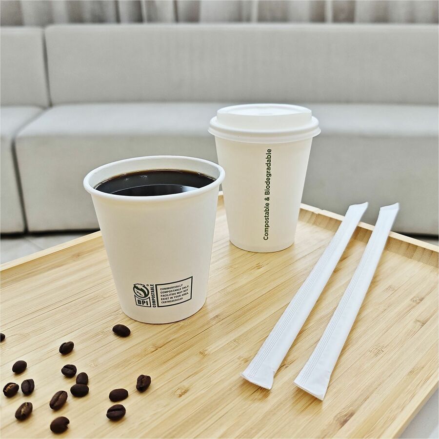 Genuine Joe BPI Certified Compostable Paper Cups, 12 fl oz, Leak Proof Closure, White, 1000/Carton (GJO02048)
