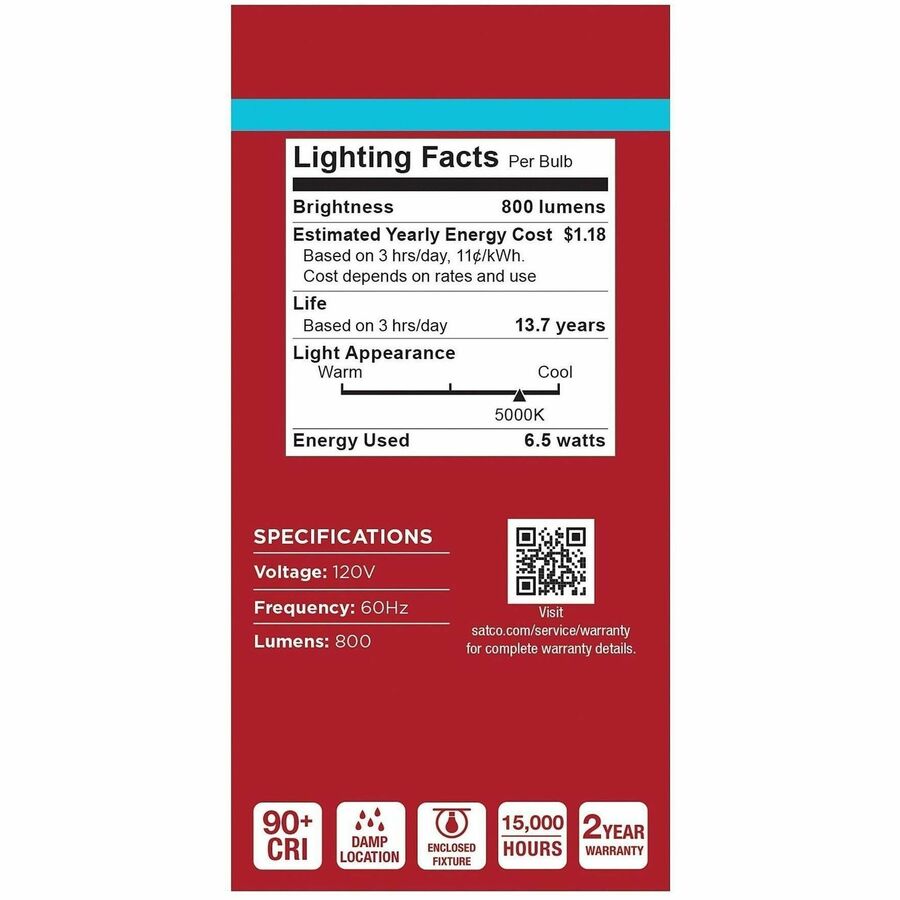 Satco 9.8W A19 LED Frosted Bulbs, 9.80 W, 60 W Incandescent Equivalent Wattage (SDNS14362)