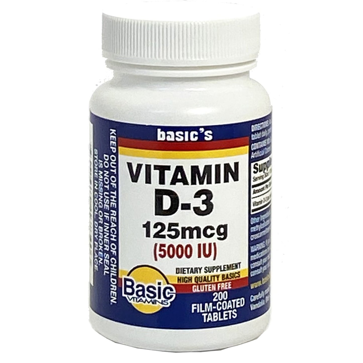 Basic Drug Vitamin Supplement Vitamin D3 5,000 IU Strength Tablet 200 per Bottle (999253_EA)