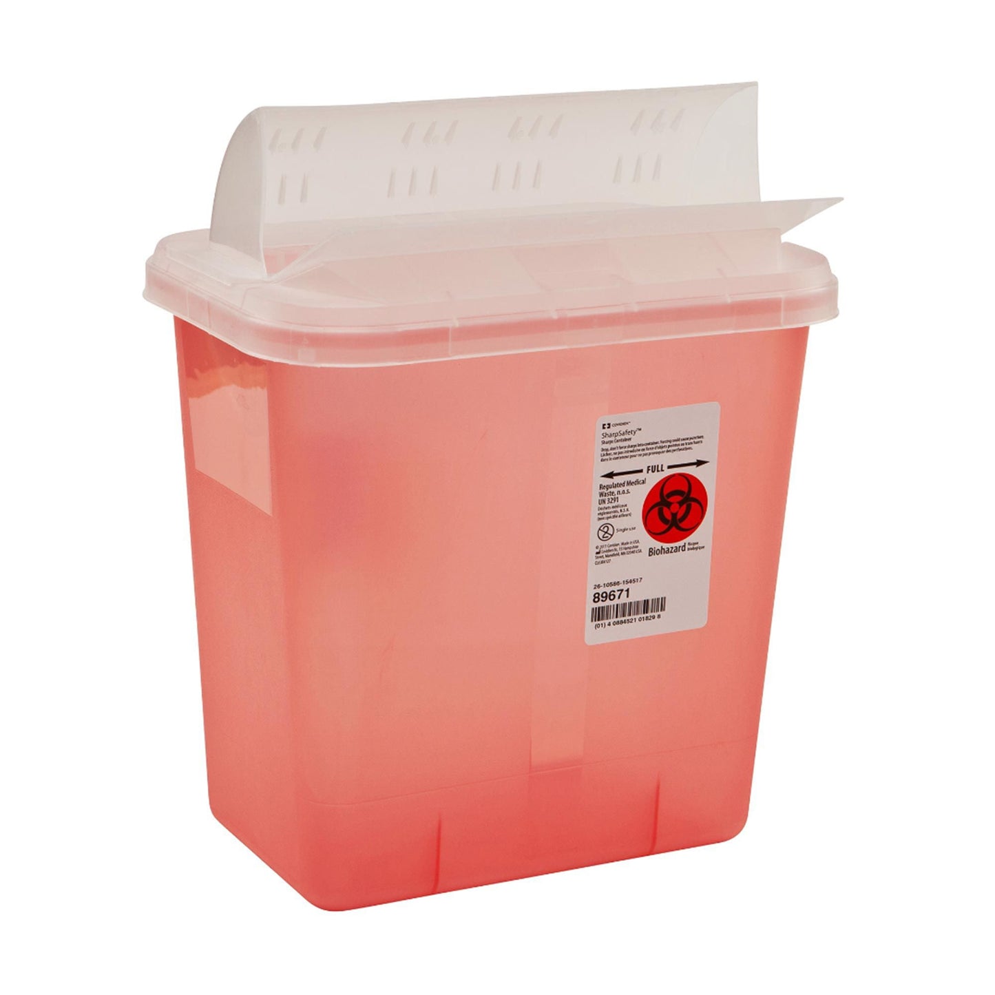 SharpSafety™ Sharps Container Translucent Red Base 12-3/4 H X 7-1/4 D X 10-1/2 W Inch Horizontal Entry 2 Gallon (179685_CS)
