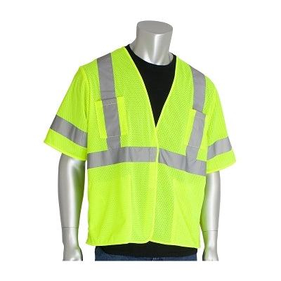PIP ANSI Type R Class 3 Value Four Pocket Mesh Vest, 6X-Large, Hi-Viz Yellow, Hook-and-Loop Closure (112-303-HSVELY-6X)