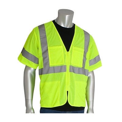 PIP ANSI Type R Class 3 Value Four Pocket Zipper Mesh Vest, Large, Hi-Viz Yellow, Zipper Closure (112-303-MVGZ4P-LYL)