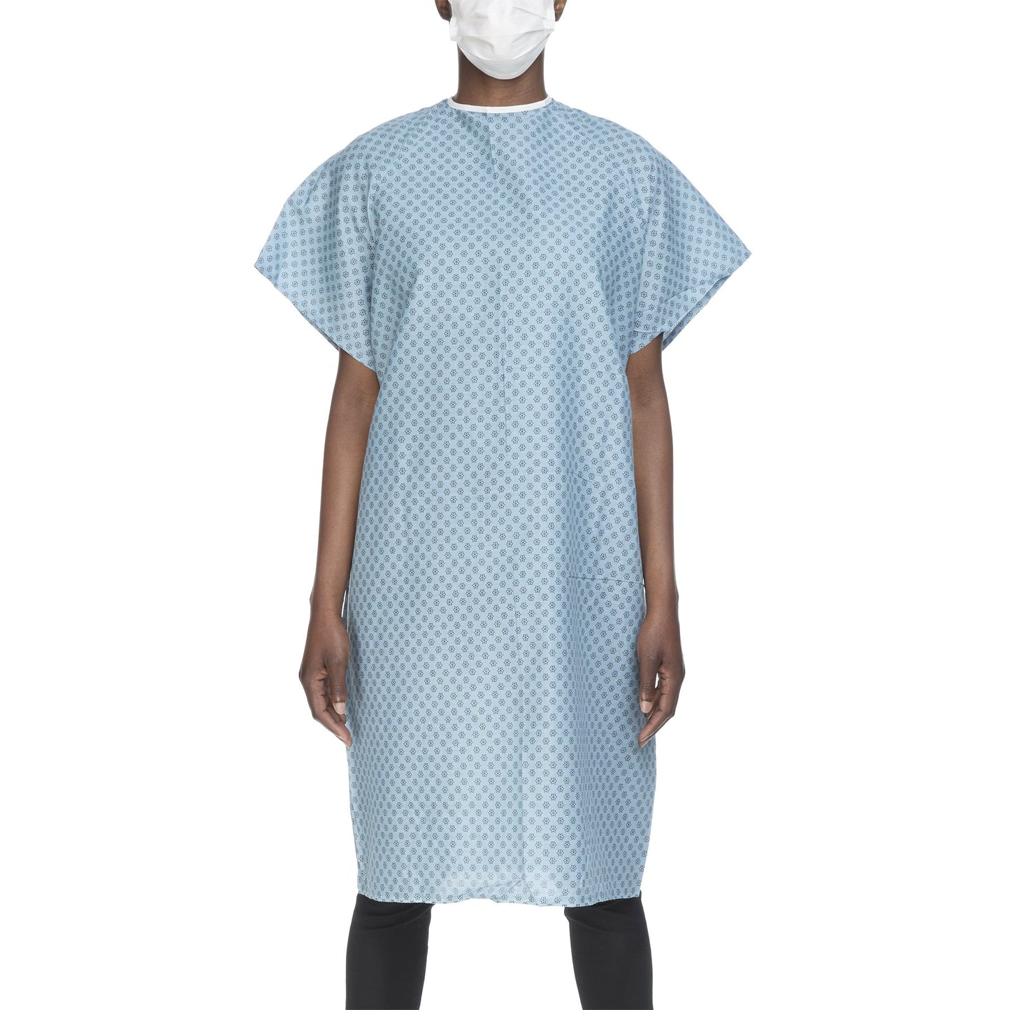 Lew Jan Textile Patient Exam Gown One Size Fits Most Blue / White Print Reusable (1057875_DZ)