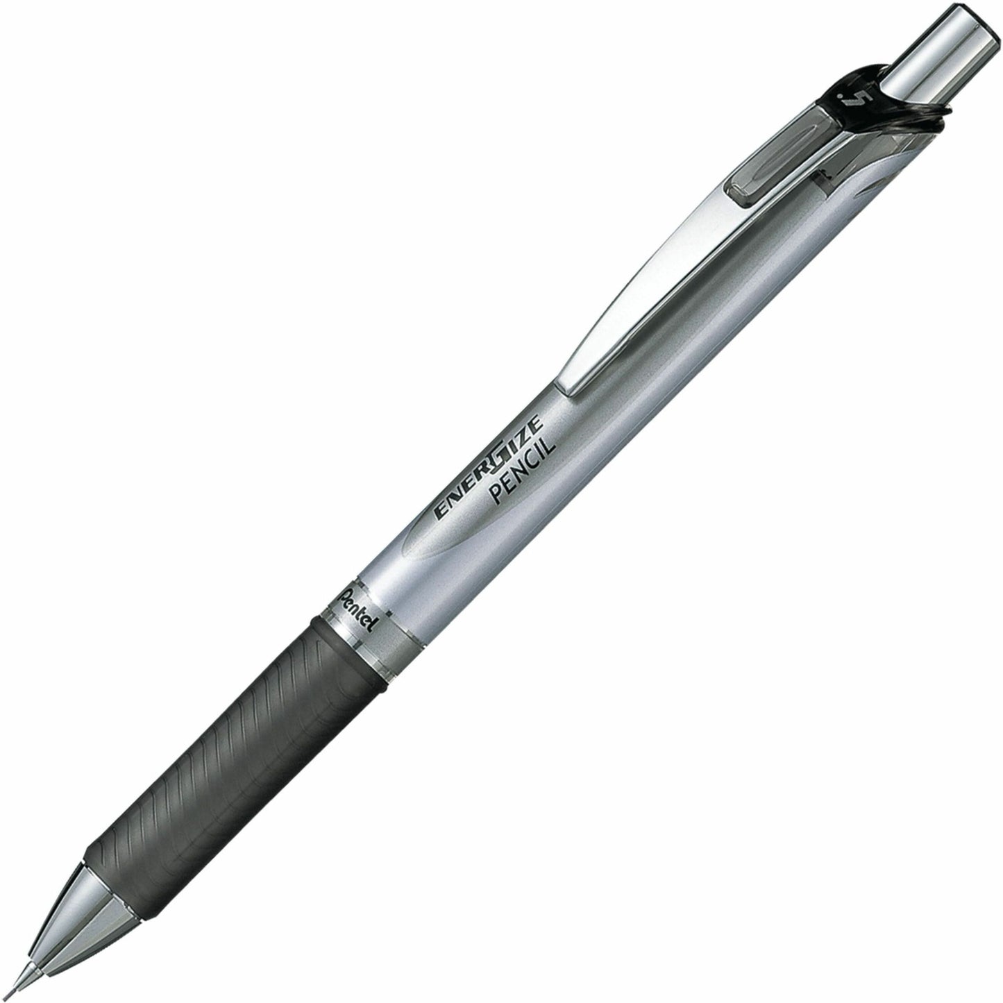 Pentel EnerGize Mechanical Pencil, 0.5 mm, HB (#2), Black Lead, Silver/Black Barrel, Dozen (PENPL75ADZ)