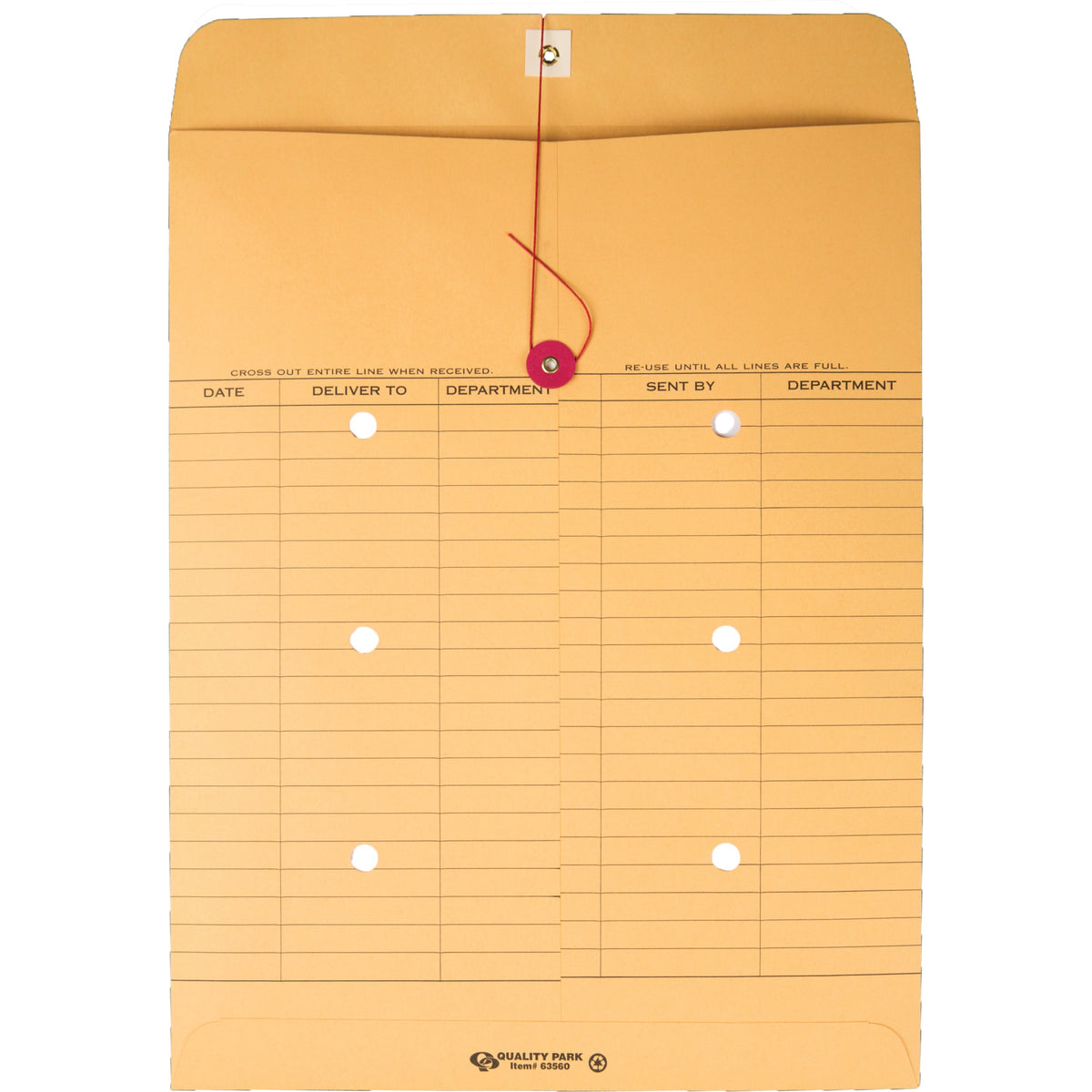Quality Park Recycled Kraft String/Button Interoffice Envelope, #97, 10 x 13, Brown Kraft, 100/CT (QUA63560)