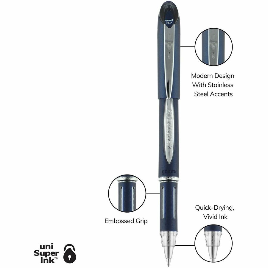 uniball Jetstream Ballpoint Pen, Black Ink, Pigment-based, Blue Stainless Steel Barrel, 12/Dozen (UBC40173DZ)