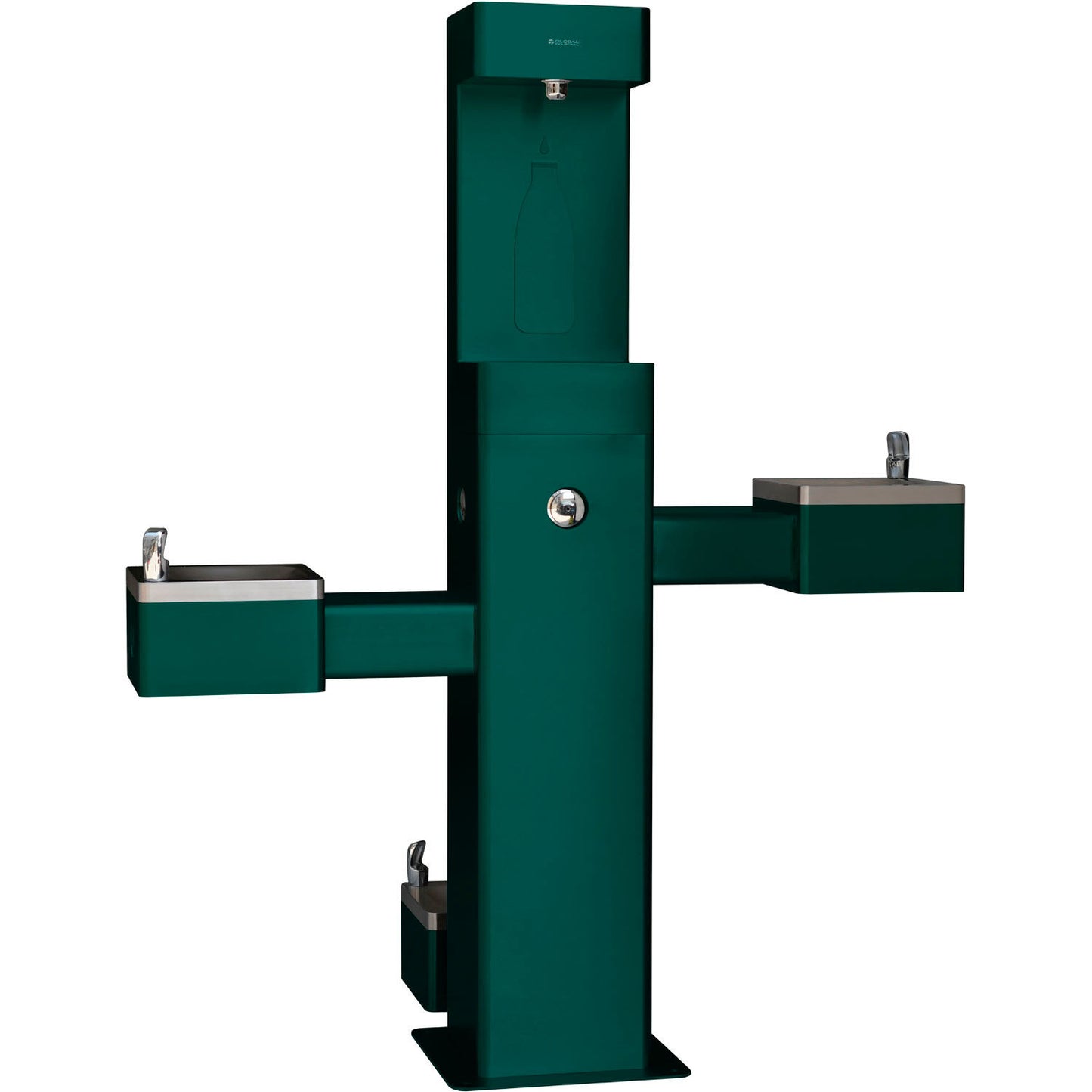 Global Industrial Outdoor Bottle Filler w/Bi-Level Drinking Fountain & Pet Station, Green (WB761221GN)