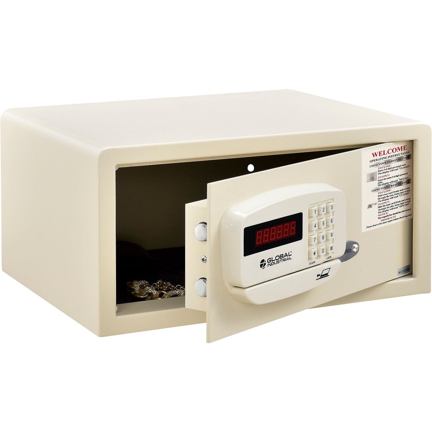 Global Industrial Personal Hotel Safe Electronic Lock w/Card Slot 15Wx10Dx7H Keyed Alike, WHT (WB493383A)