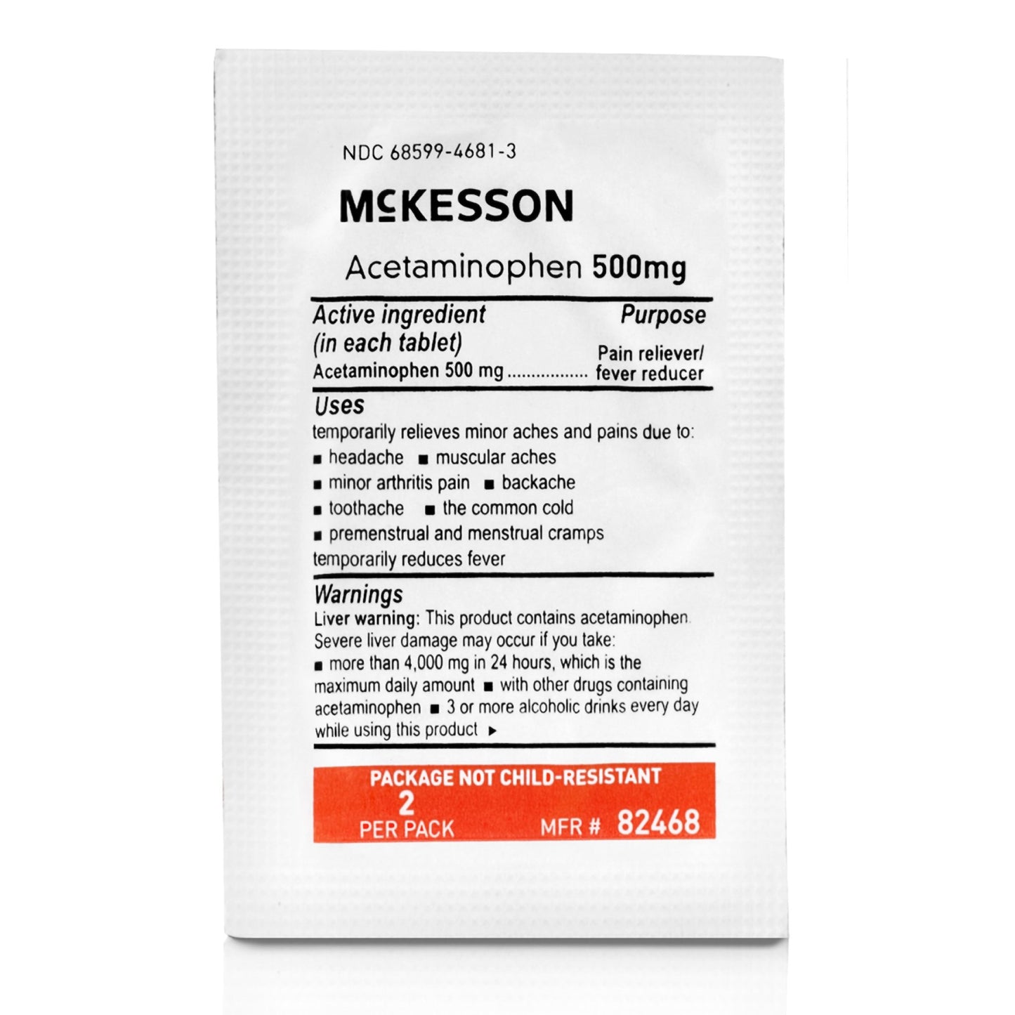 McKesson Pain Relief 500 mg Strength Acetaminophen Unit Dose Tablet 250 per Box (1111740_CS)