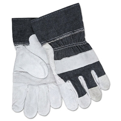 MCR Safety Economy Leather Patch Palm Gloves, Large, Split Cowhide, Gray/Blue (127-1220DX)